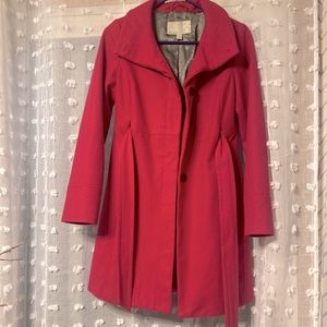 Old Navy X-Small bright pink pea coat with black buttons and fabric belt